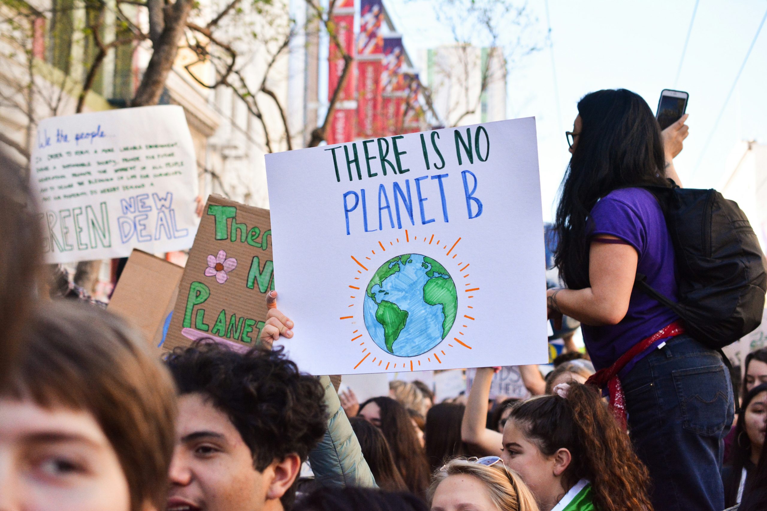 Placard at demo showing 'There is no planet b'